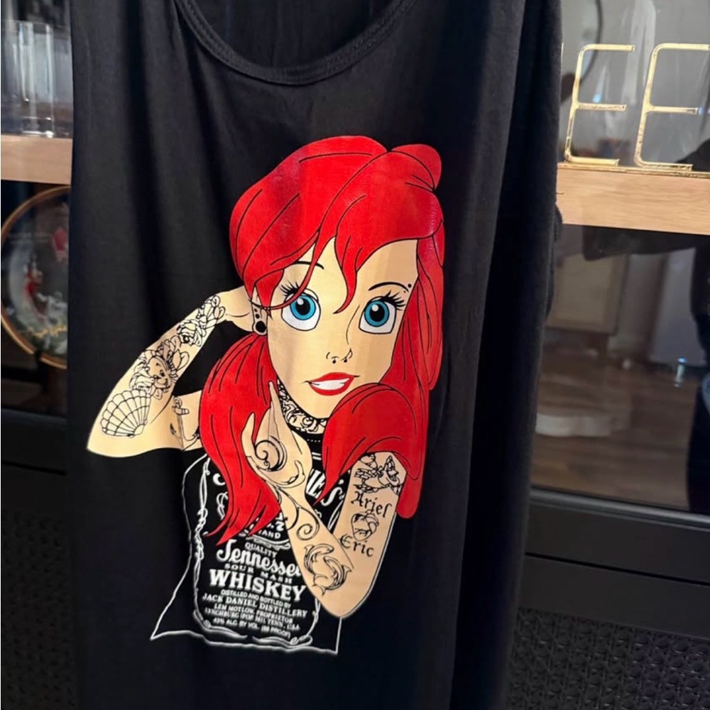Black Graphic Tank Top with Red Cartoon Character Print